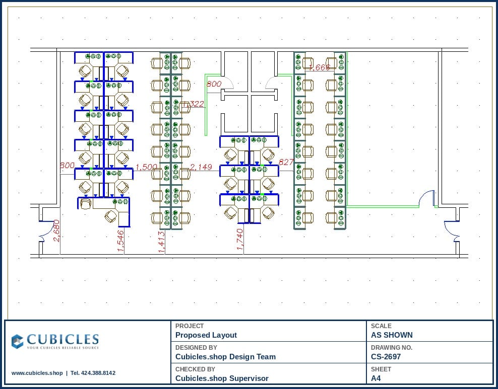 Open Office Cubicle Space Planning Layout (2697)