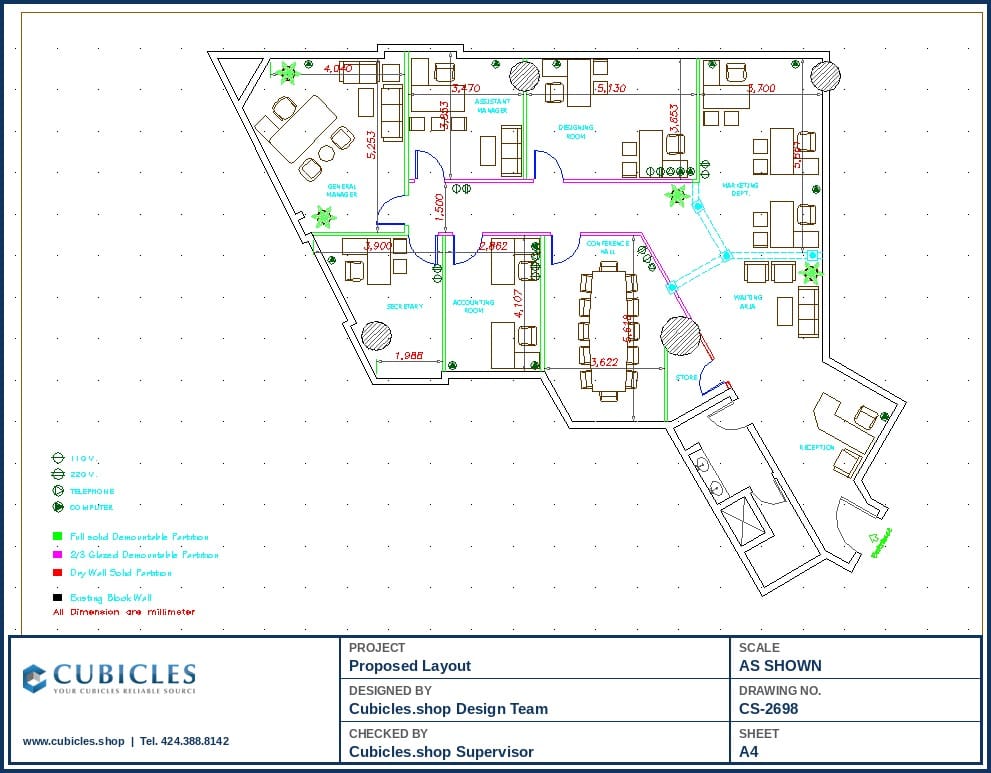 Open Plan Office Cubicle Floor Plan (2698)