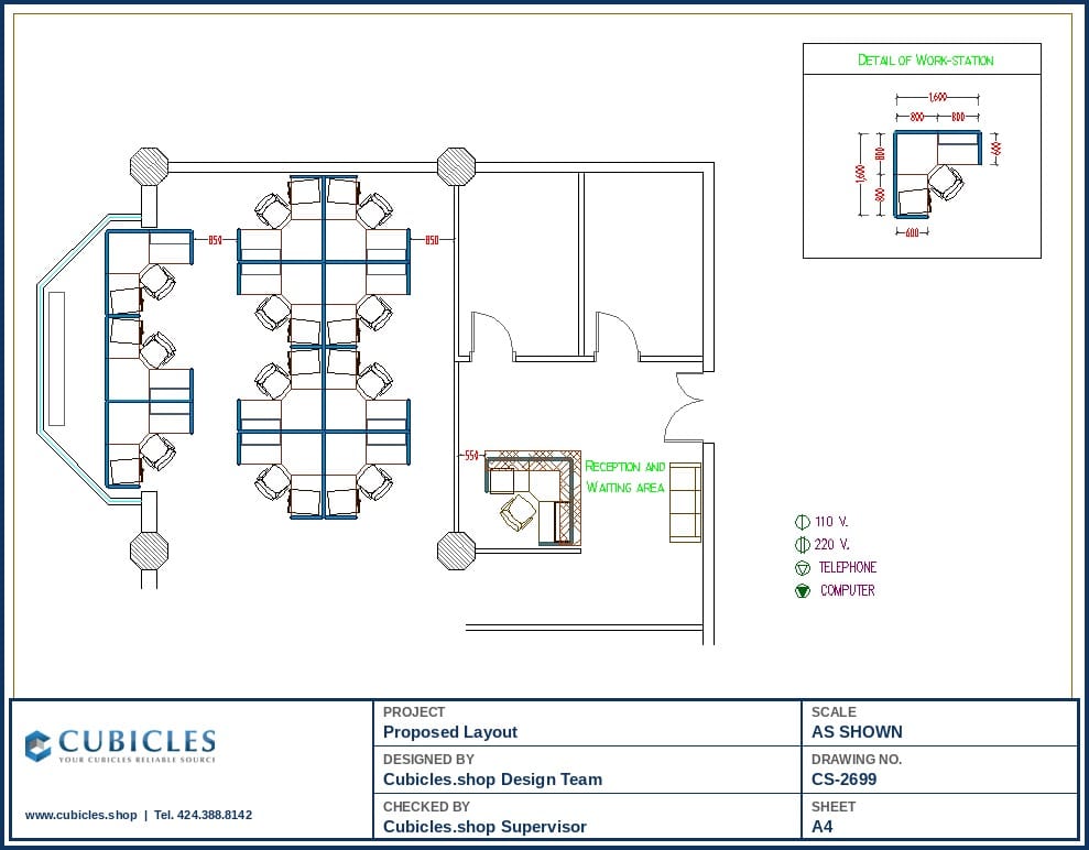 Open Plan Office Cubicle Layout Design (2699)