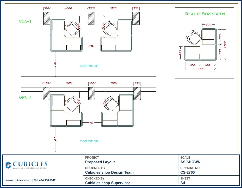 Open Office Cubicle Layout (2700)