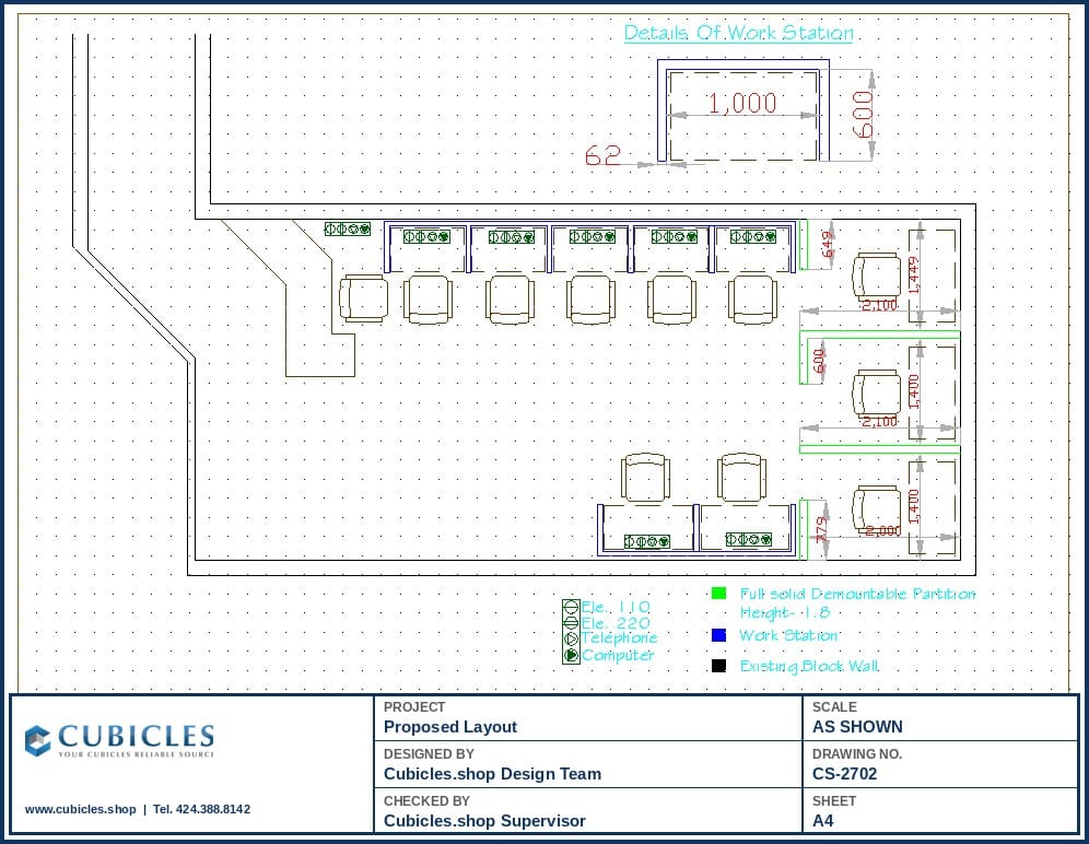 Open Office Cubicle Space Planning Layout (2702)