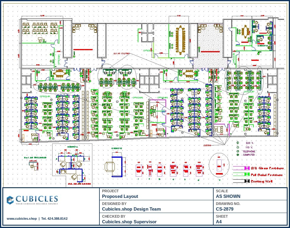 Mixed Office Cubicle Layout Floor Plan (2879)