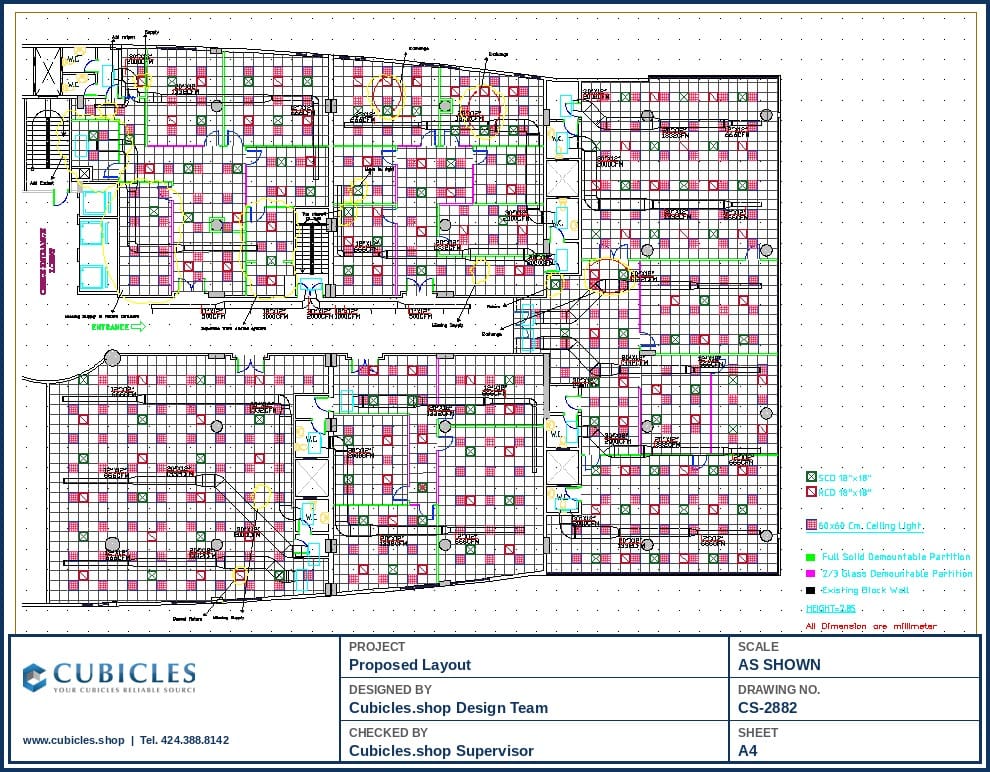 Mixed Cubicle Workstation Office Floor Plan (2882)